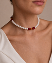 Choker din argint 925 cu coral si jad | Petalia