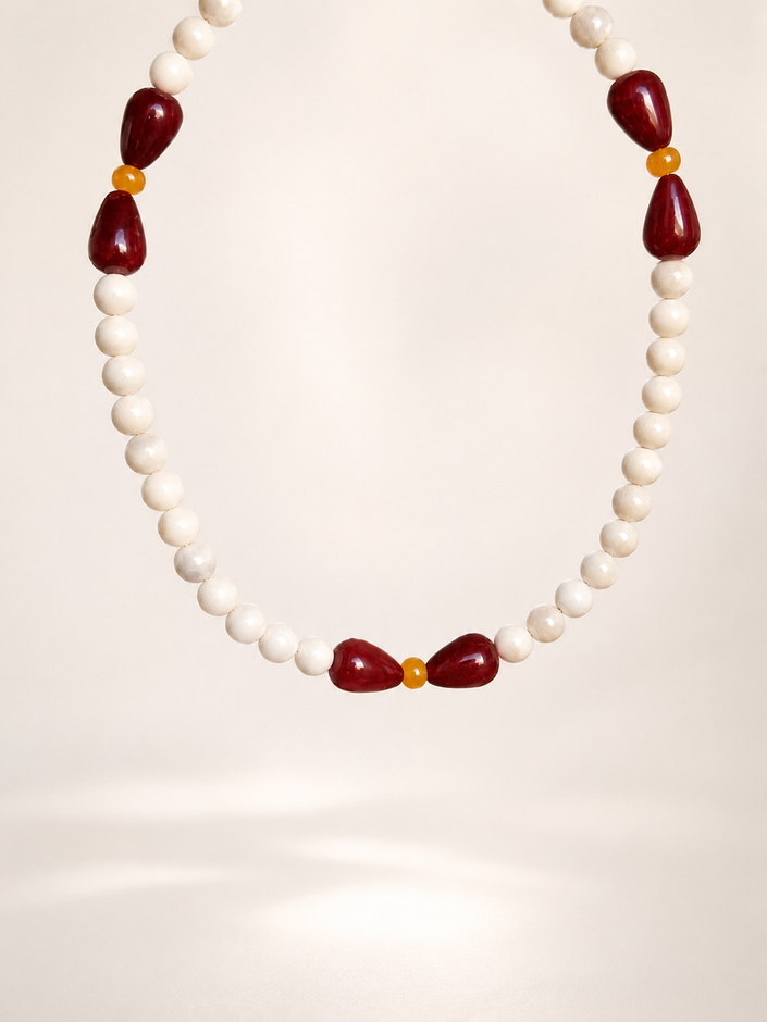Choker din argint 925 cu coral si jad | Petalia