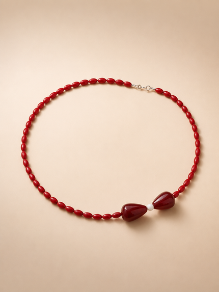 Choker din argint 925 cu coral si jad | Flora Rosso
