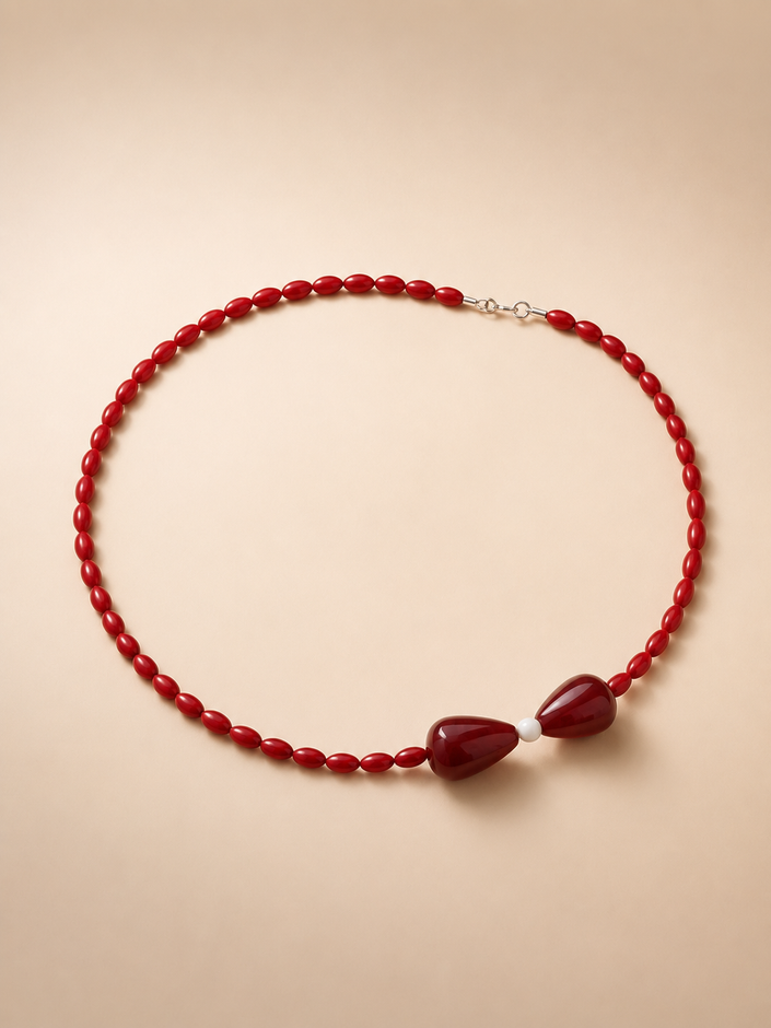 Choker din argint 925 cu coral si jad | Flora Rosso