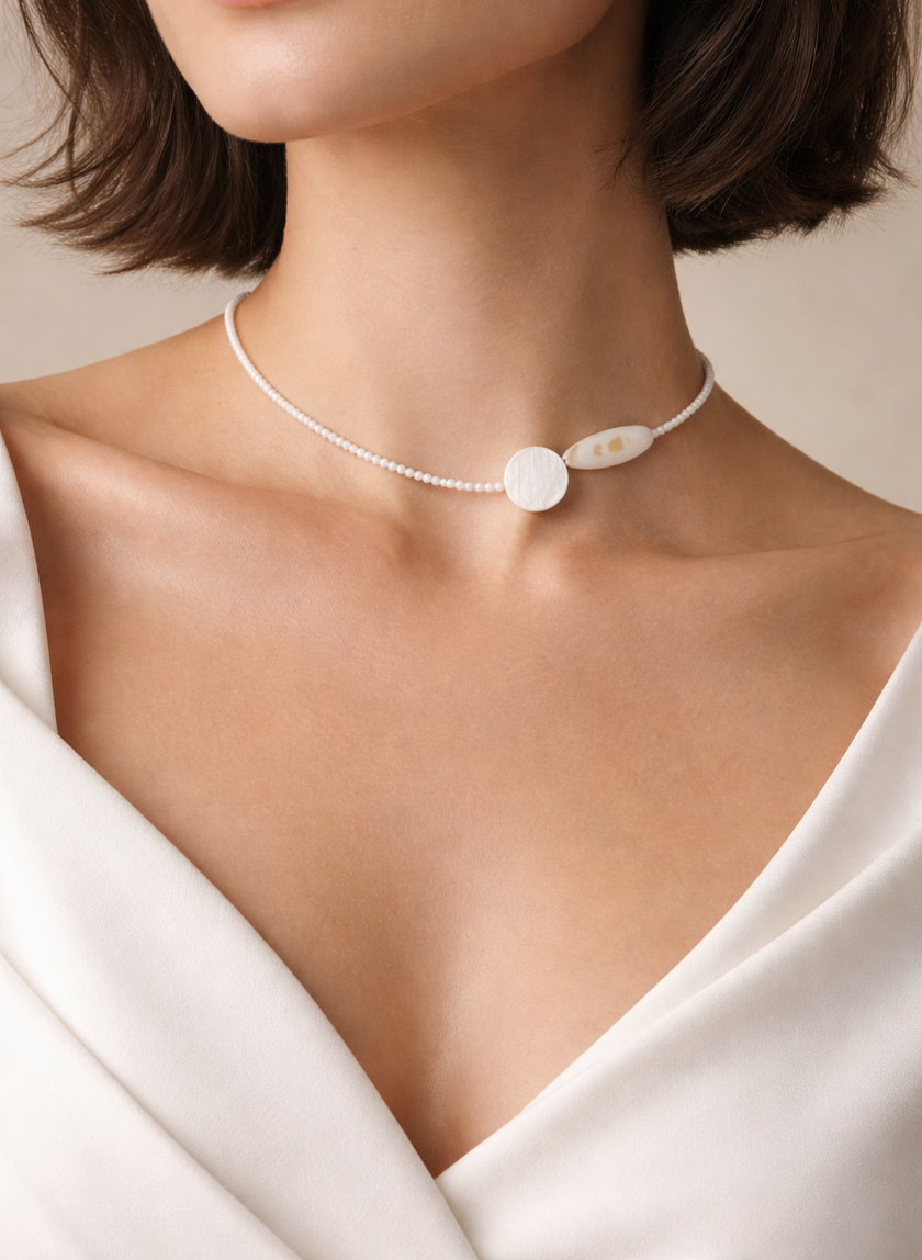 Choker din argint 925 cu coral si sidef | Candor