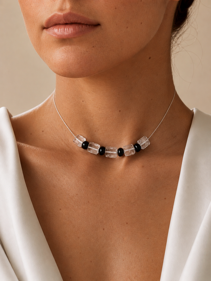 Colier din argint 925 cu cristal si onix | Eclipsis Alba