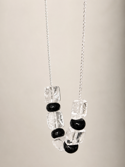 Colier din argint 925 cu cristal si onix | Eclipsis Alba