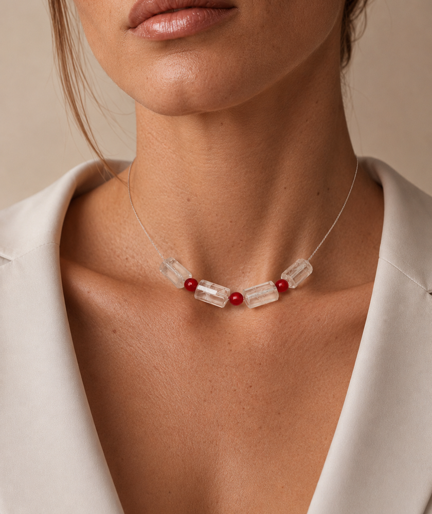 Colier din argint 925 cu jad si cristal de stâncǎ | Rubra Lux