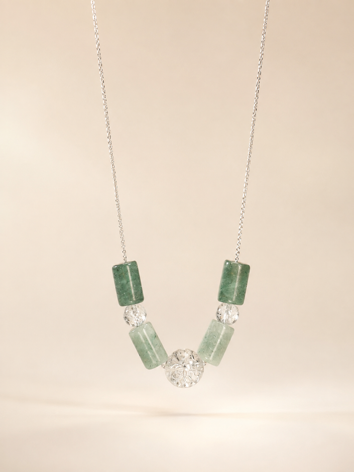 Colier din argint 925 cu cuarț verde şi cristal de stâncă | Silva