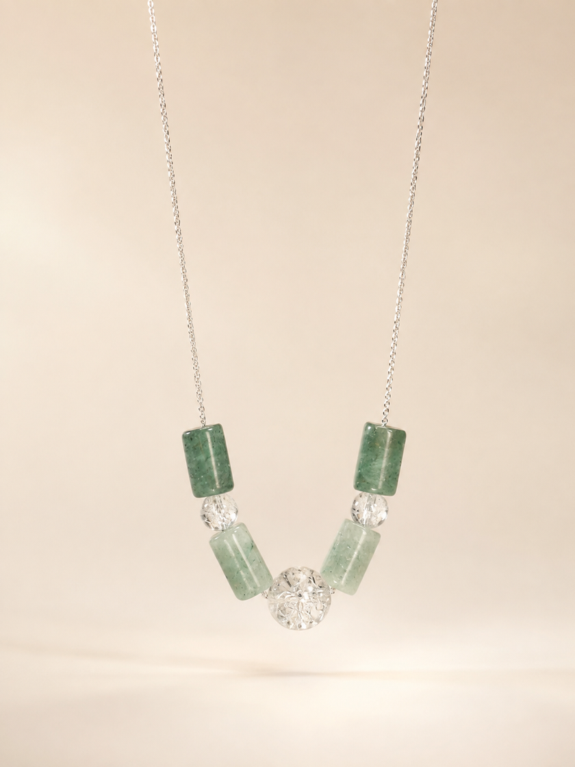 Colier din argint 925 cu cuarț verde şi cristal de stâncă | Silva