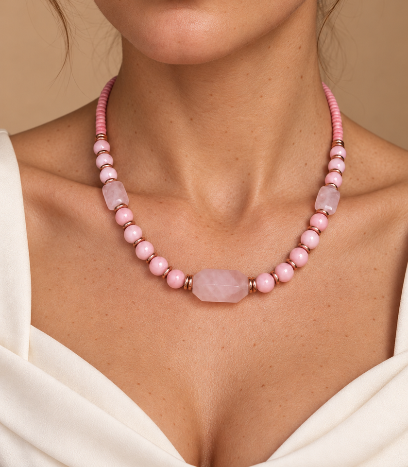 Choker din argint 925 cu cuarț, hematit, lavǎ şi jad | Rosélia