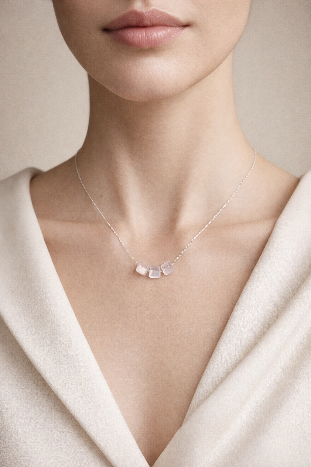 Colier din argint 925 cu cuarț roz nude | Tria Rosa