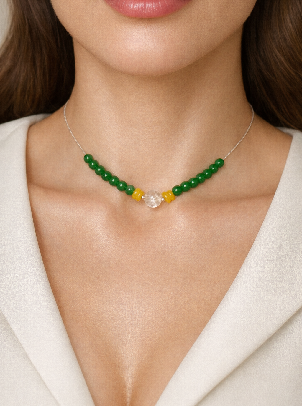 Colier din argint 925 cu jad şi cristal de stanca | Helios Verde