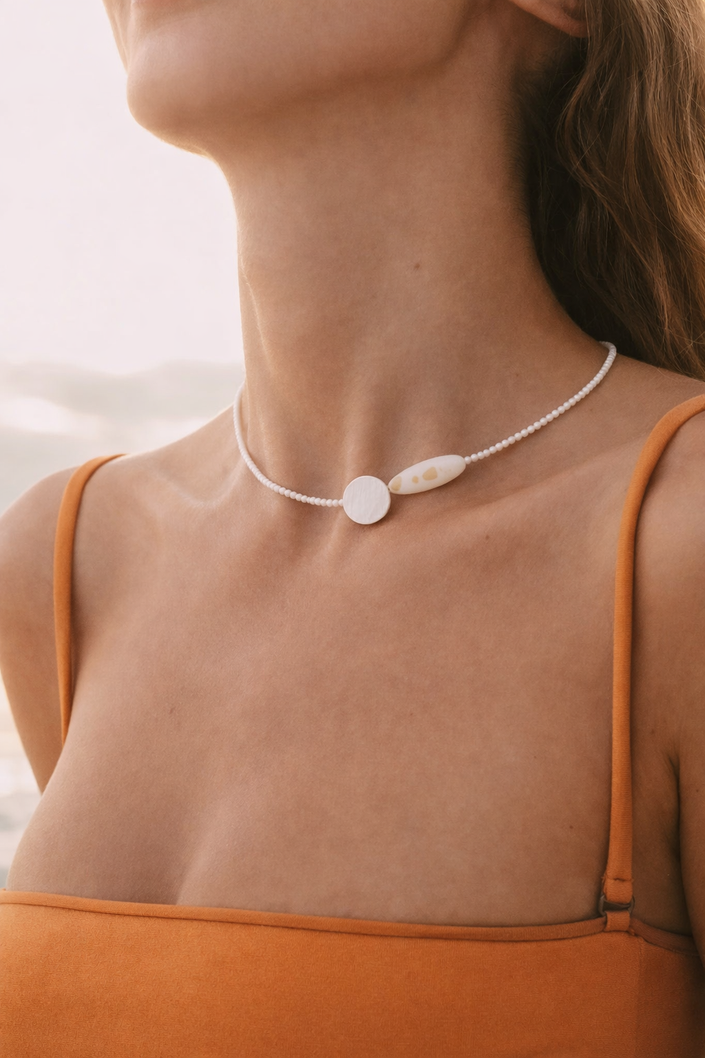 Choker din argint 925 cu coral si sidef | Candor