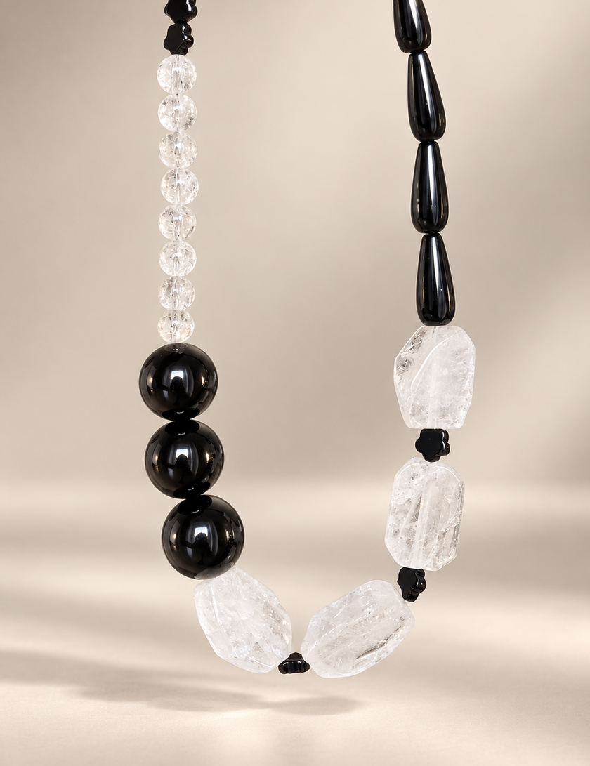 Choker din argint 925 cu onix natural și cristal de stâncă | Noctis