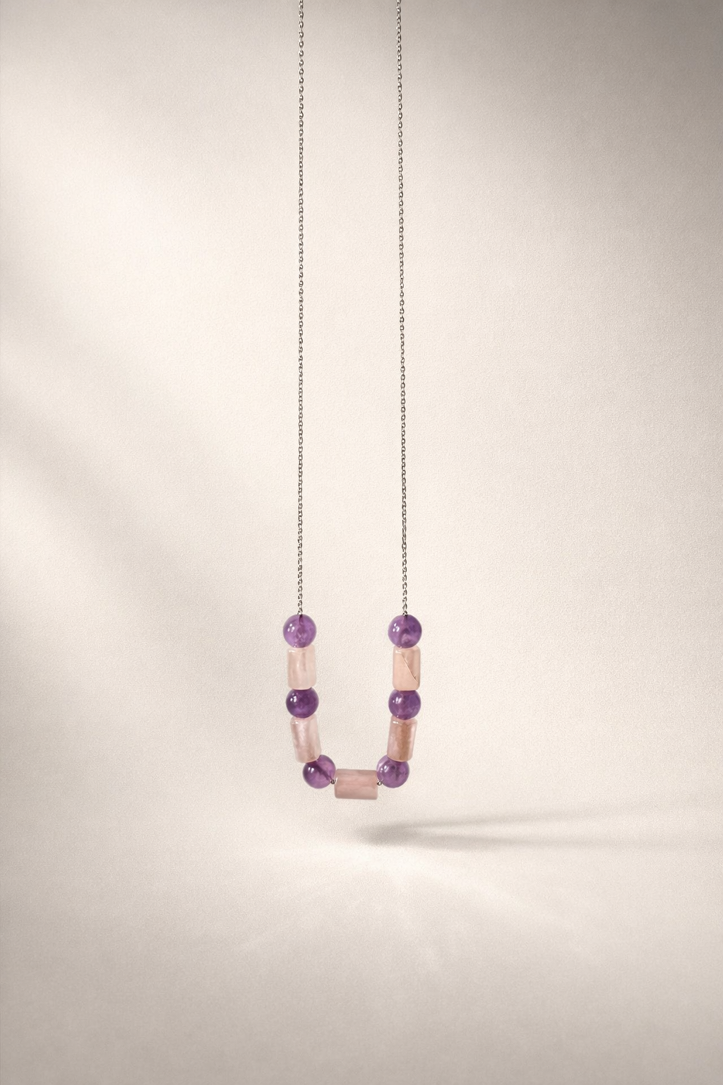 Colier din argint 925 cu jad si cuarț roz si jad lila | Aera