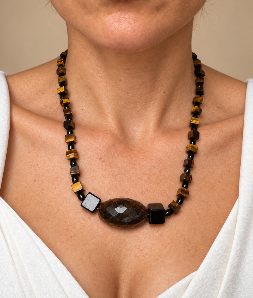 Choker din argint 925 cu ochi de tigru | Aureon