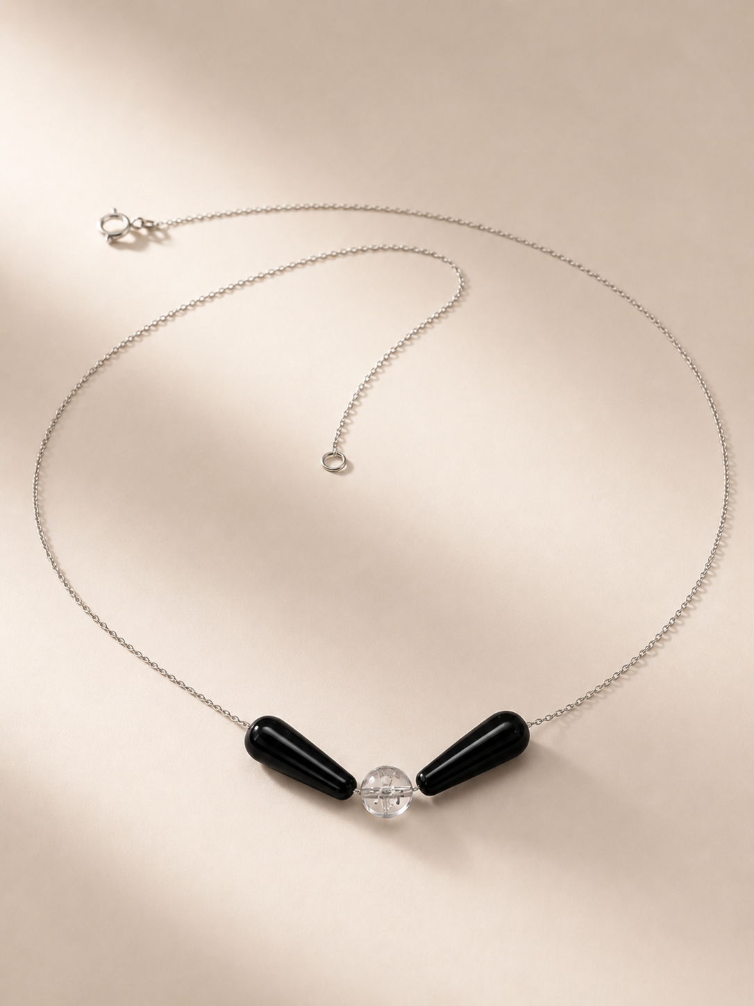 Colier din argint 925 cu onix si cristal de stâncǎ | Noir Lumière