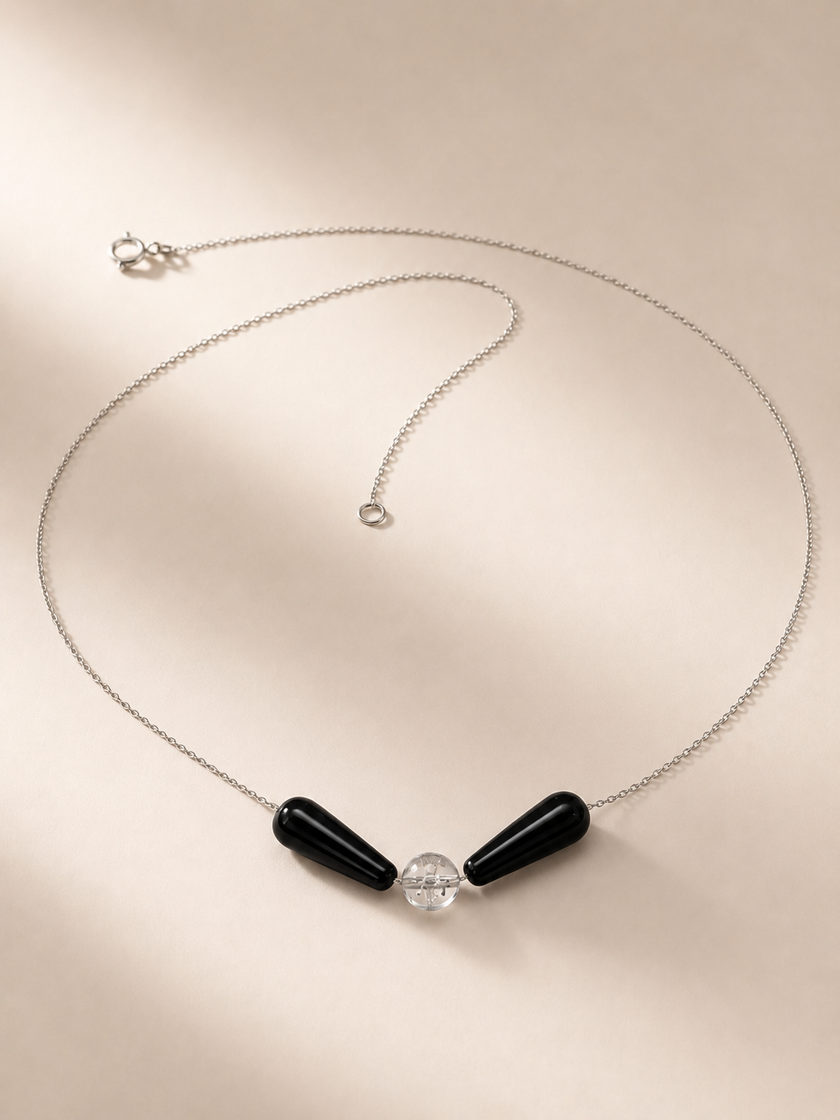 Colier din argint 925 cu onix si cristal de stâncǎ | Noir Lumière