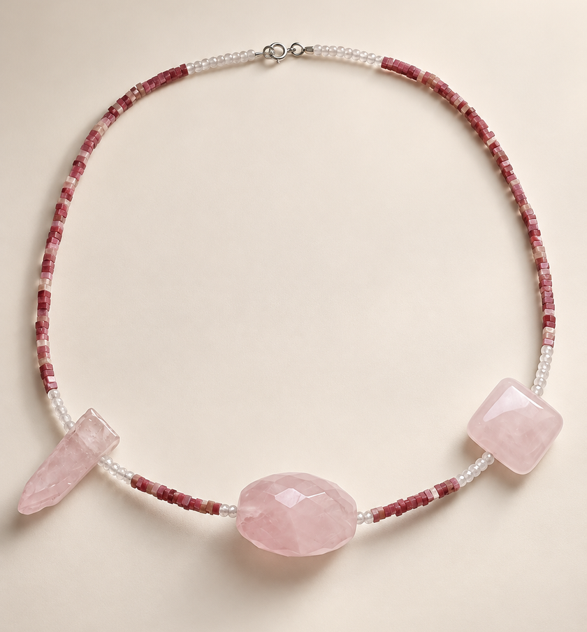 Choker din argint 925 cu  cuarț, zirconiu şi rodonit | Rosalia
