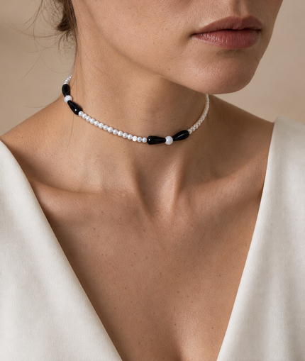 Choker din argint 925 cu sidef si onix | Contraste