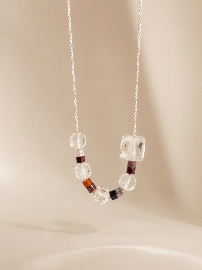 Colier din argint 925 cu cristal de stâncă, topaz, agate | Prisma