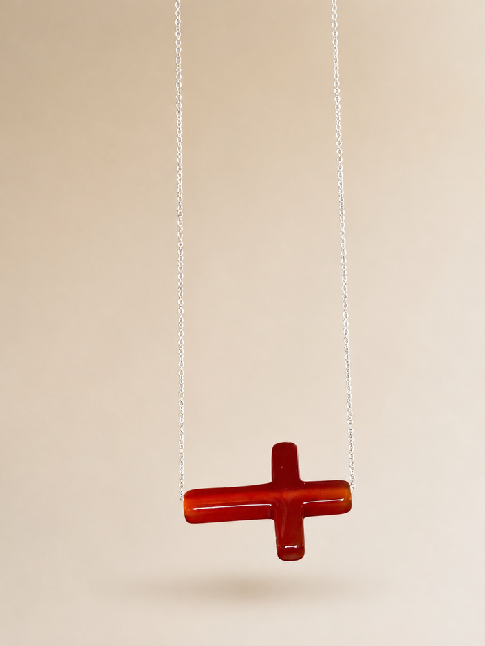 Colier din argint 925 cu crucifix carneol | Ignis Sacrum