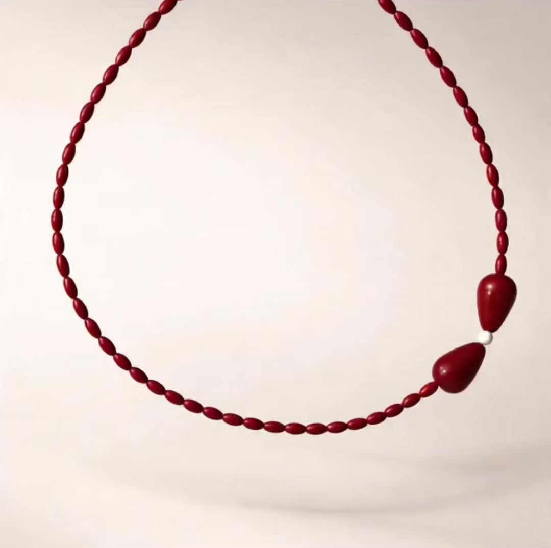 Choker din argint 925 cu coral si jad | Flora Rosso